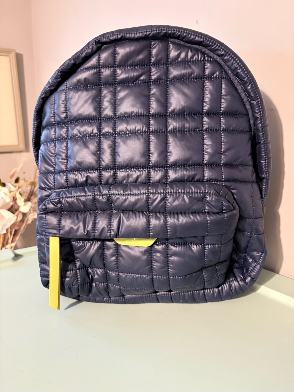 kate spade Quilted Navy Backpack with Neon Yellow Accents